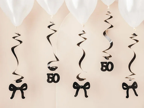 Świderki na "50" urodziny z kokardkami 50cm czarne 5szt SWID7-50-010 PartyDeco
